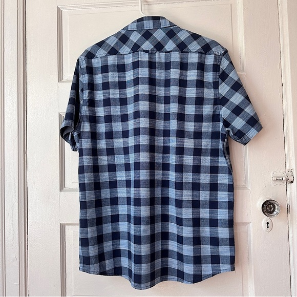 Flag & Anthem Men’s Short Sleeve Button Down Collared Shirt Blue Plaid Cotton Lg - Picture 9 of 14